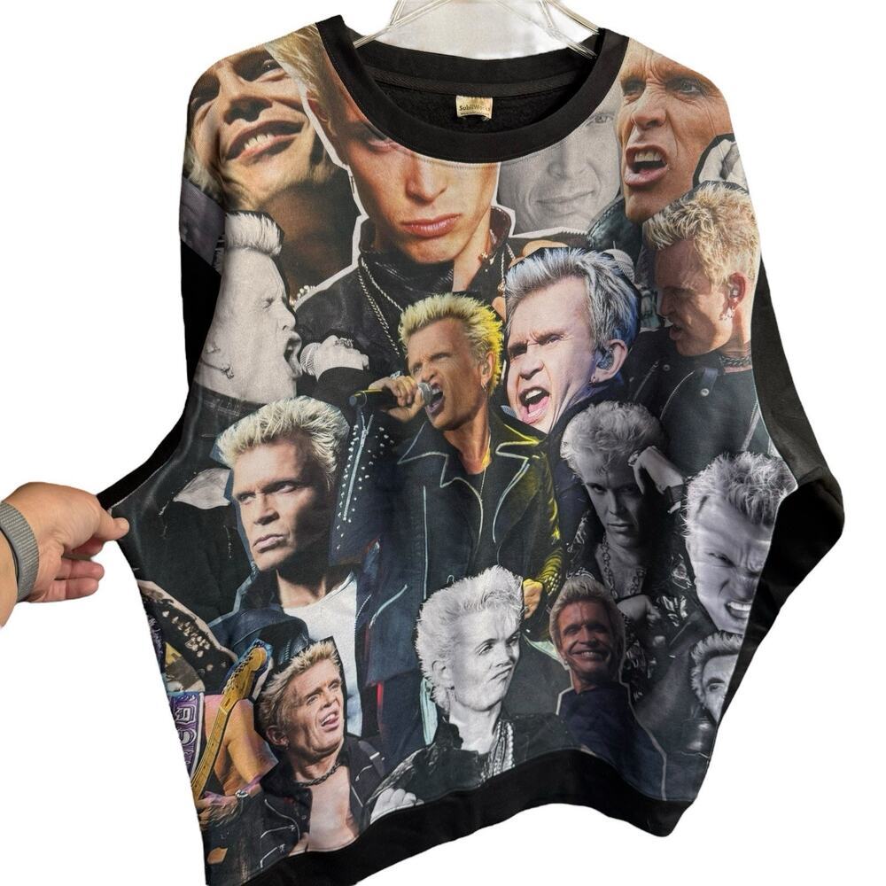 Subliworks Billy Idol Collage Sweatshirt Black 2XL AOP Grunge Rock And Roll